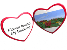 a heart shaped picture frame with the words flower island my beloved written on it