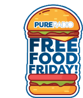 a sticker with a hamburger and the words free food friday