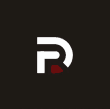 a white letter r with a red arrow on a black background