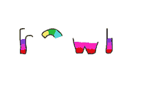 a drawing of a rainbow and a cup with the word row below it