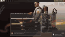 a screenshot of a video game that says your performance report