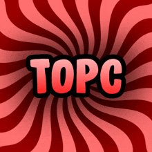 a red swirl background with the word topc in the center