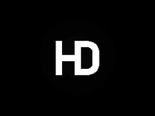 a white hd logo on a black background