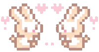 it looks like a pixel art drawing of a rabbit with hearts .