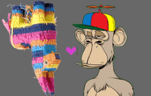 a cartoon of a monkey wearing a hat and smoking a cigarette next to a pinata