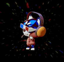 a cartoon character wearing 3d glasses and headphones is dancing