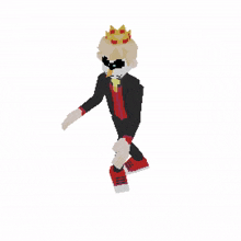 a pixel art of a man in a suit with a crown on his head .