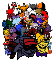 a drawing of a bunch of cartoon characters with the number 7 on the bottom