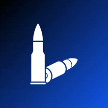 two white bullets on a blue background with a black border