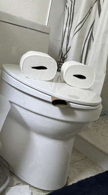 a toilet with two rolls of toilet paper on top of it