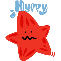 a red starfish with the word hurry written on it