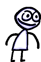 a drawing of a stick figure with a smiley face and big eyes