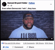 a facebook post from dami bryant felder shows a man talking