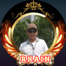 a picture of a man with the name rhain written on it