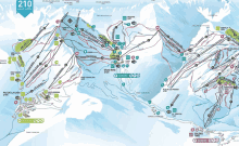 a map of a ski resort with the number 210 on the top left