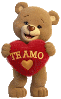 a teddy bear holding a red heart that says " te amo "