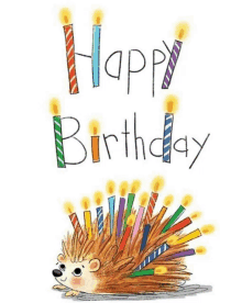 a hedgehog is holding a bunch of birthday candles on its tail .