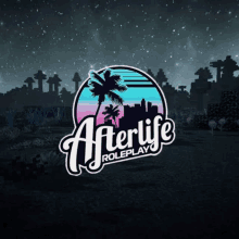 a logo for afterlife roleplay with palm trees on a dark background