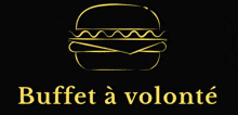 a logo for buffet a volonte shows a hamburger with a sandwich on it