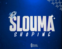 a logo for slouma shopping with a rocket on it