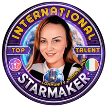 a logo for international starmaker has a picture of a woman