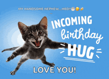 a birthday card for a handsome nephew with a cat