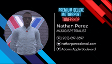 a business card for premium deluxe motorsport tuneshop