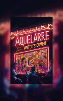 a poster for aquelarre witch 's coven shows a group of people sitting at a table