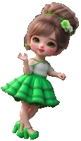 a doll wearing a green dress and green shoes