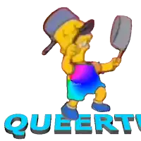 bart simpson is running and holding a shovel in his hand