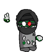 a cartoon drawing of a ninja with a green eye