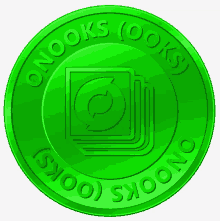 a green coin that says ' onlooks ' on it