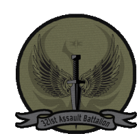 a badge for the 32st assault battalion with a sword and wings