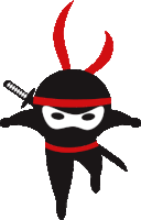 a black ninja with a red ribbon around his head and a sword