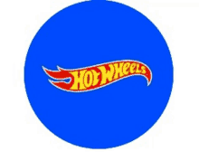 a blue circle with a hot wheels logo on it