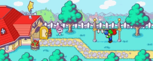 a pixel art drawing of a house and a path