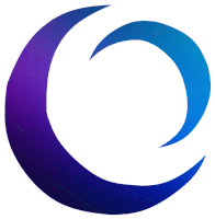 a blue and purple circle with a crescent moon in the middle