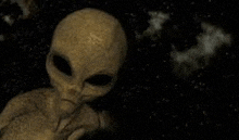 a close up of an alien 's face in the dark .