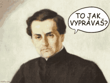 a painting of a man with a speech bubble saying to jak vypravas