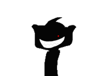 a silhouette of a cartoon character with a red eye and a big smile