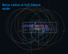 noise radius in full silence mode is displayed on a black background