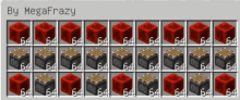 a screenshot of a minecraft game showing 64 red blocks and 64 black blocks