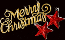 a merry christmas sign with two red stars on it