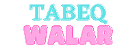 the name tabeq walar is written in pink and blue on a white background