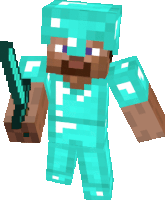 a minecraft character is holding a sword and wearing armor