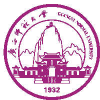 a purple logo for guangxi normal university shows a building and mountains