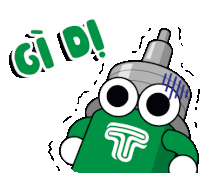 a green cartoon character with big eyes and the words gi di written above him