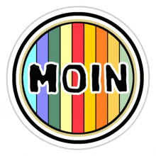 a sticker with the word moin in a rainbow colored circle