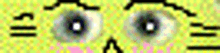 a close up of a cartoon character 's face with a yellow background .