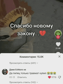 a screenshot of a tiktok video with a broken heart and a comment from eshkere